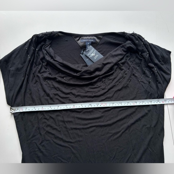 Nwt tommy hilfiger black jersey draped neck soft dress knee length cap sleeves m - Picture 5 of 6